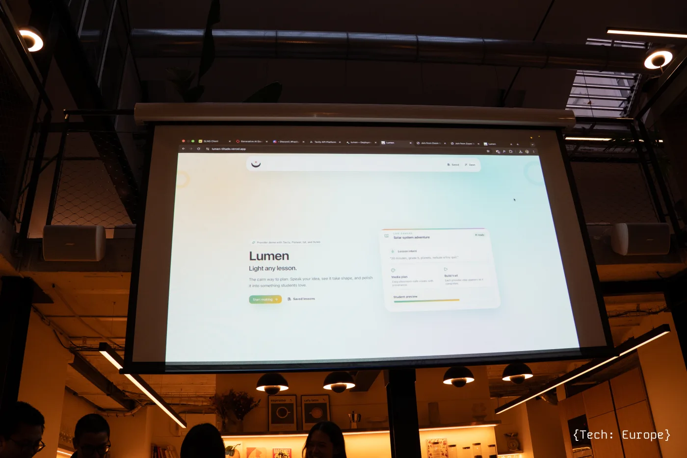 Lumen demo projected during the Paris AI Hackathon