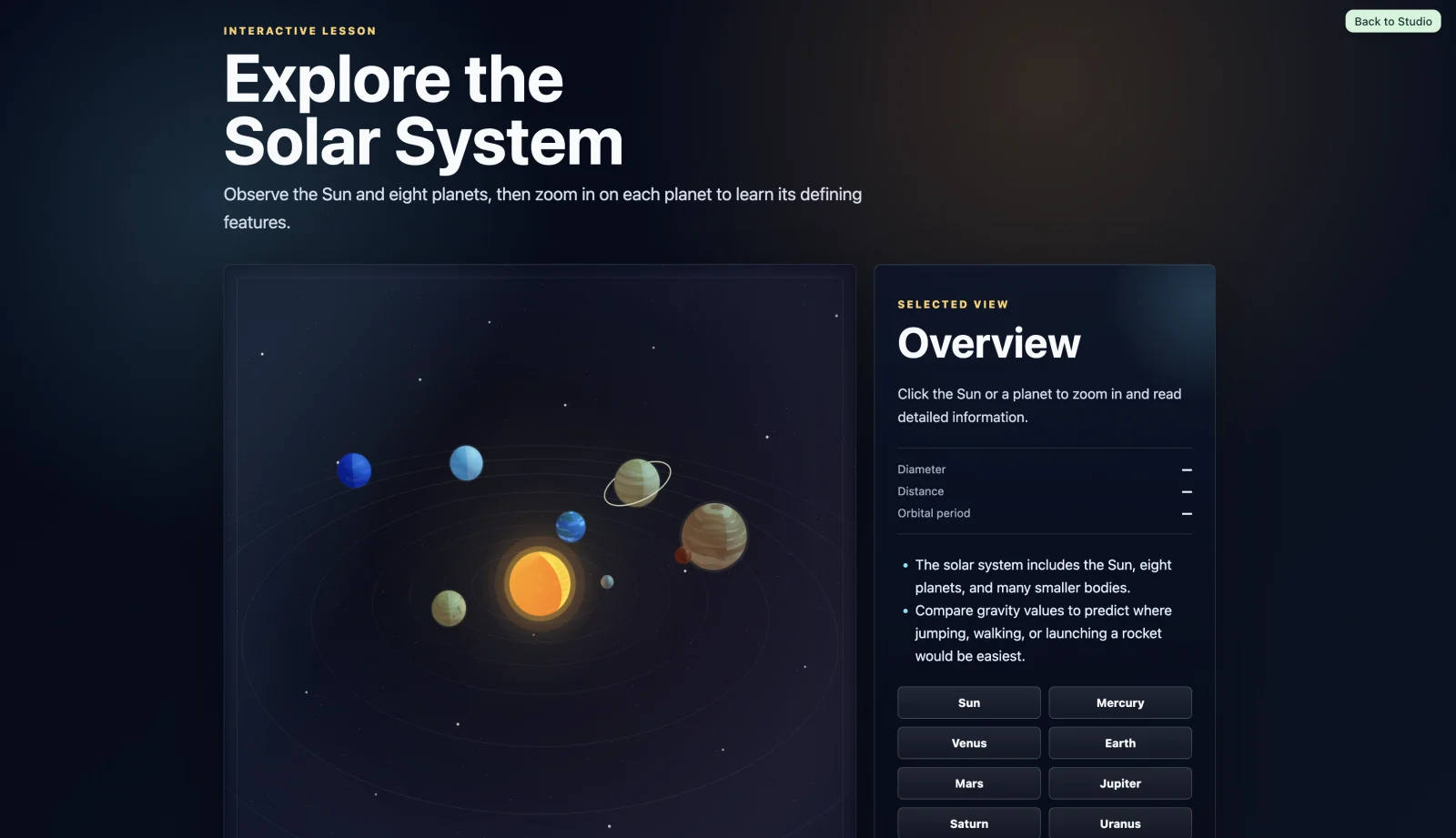 Lumen studio and editable lesson canvas